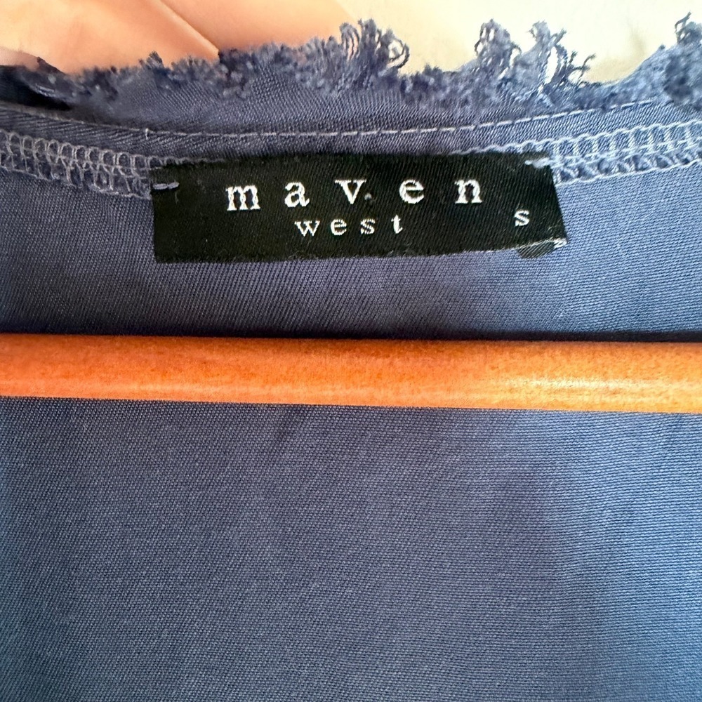 MAVEN WEST Navy Blue Distressed V Neck Midi Dress Size S - Picture 3 of 8